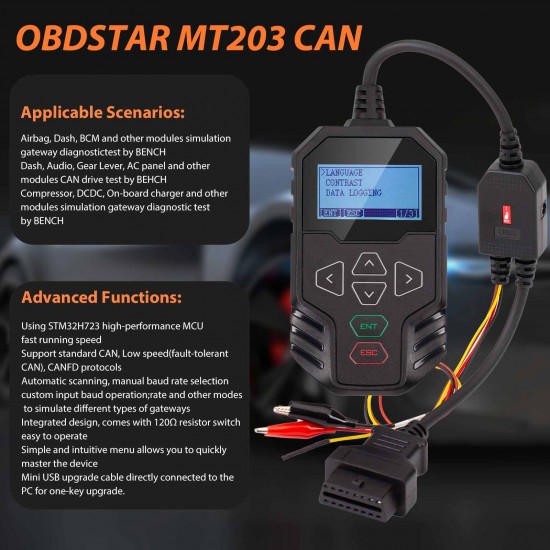 OBDSTAR MT203 CAN Driver Gateway Simulator for Dash, BCM, Audio, Gear Level, AC Panel and Other Systems