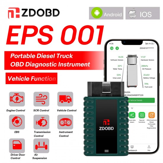 2024 ZDOBD EPS001 Heavy Duty Truck Scanner for Android & IOS Portable Disel Truck OBD Diagnostic Instrument