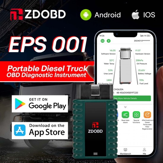 2024 ZDOBD EPS001 Heavy Duty Truck Scanner for Android & IOS Portable Disel Truck OBD Diagnostic Instrument