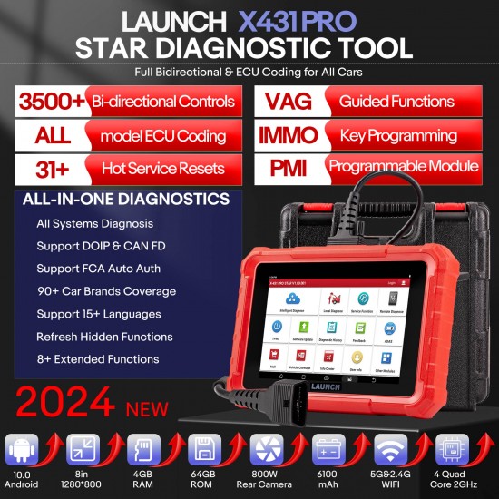 2024 Launch X431 PRO STAR Bidirectional Diagnostic Scanner Supports CAN FD DoIP 31 Service Functions ECU Coding upgrade of X431 V and Pro Elite